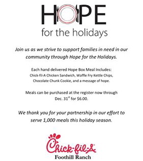 Foothill Ranch Chick-Fil-A Hope for the Holidays 